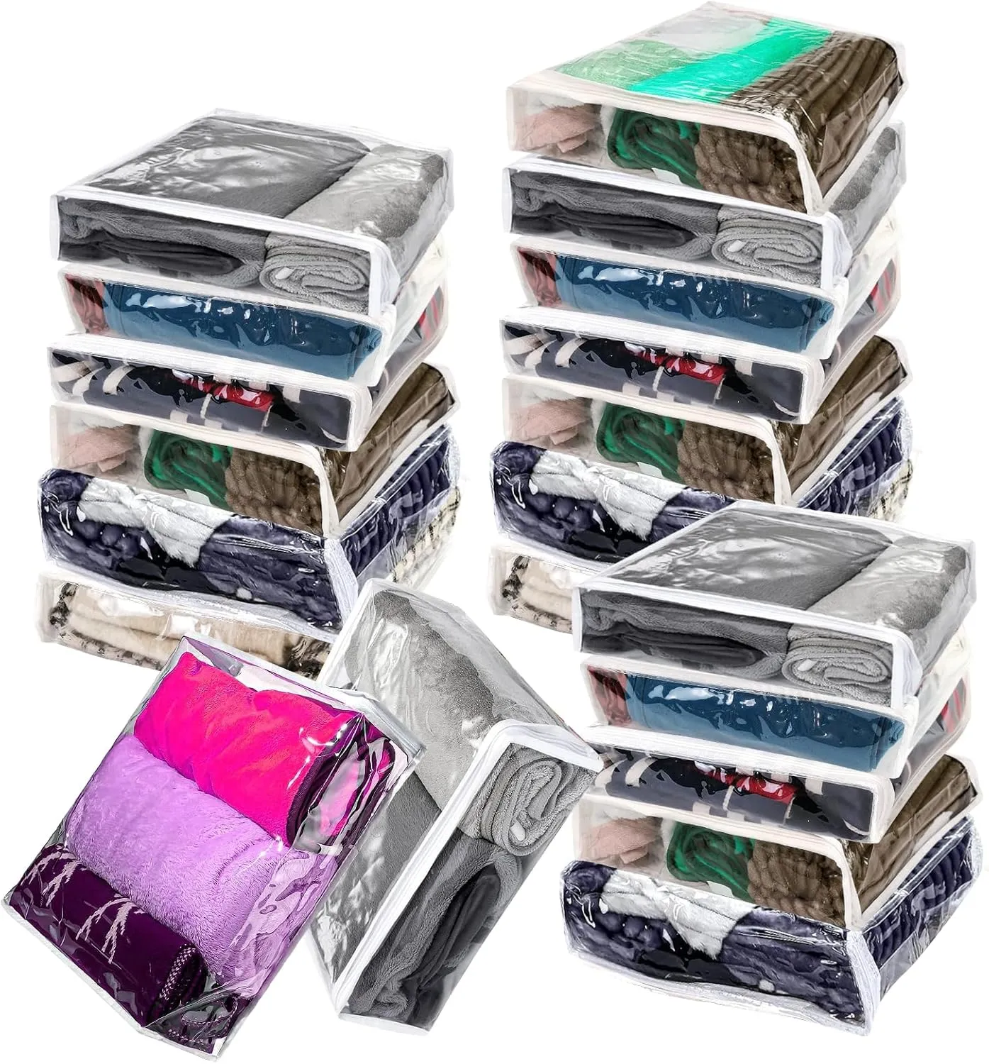 20Pcs Clear Vinyl Zippered Storage Bags, Plastic Storage Bags for Blankets Sweater Clothes Bed Sheet Organizer with Zipper for Closet Sweater Bed Sheet Pillow