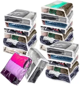 20Pcs Clear Vinyl Zippered Storage Bags, Plastic Storage Bags for Blankets Sweater Clothes Bed Sheet Organizer with Zipper for Closet Sweater Bed Sheet Pillow