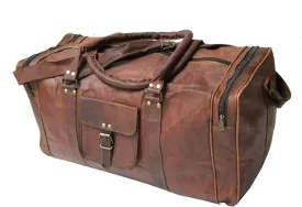 24" Men'S Genuine Leather Jeans Duffle Travel Overnight Gym Bag Big Brown