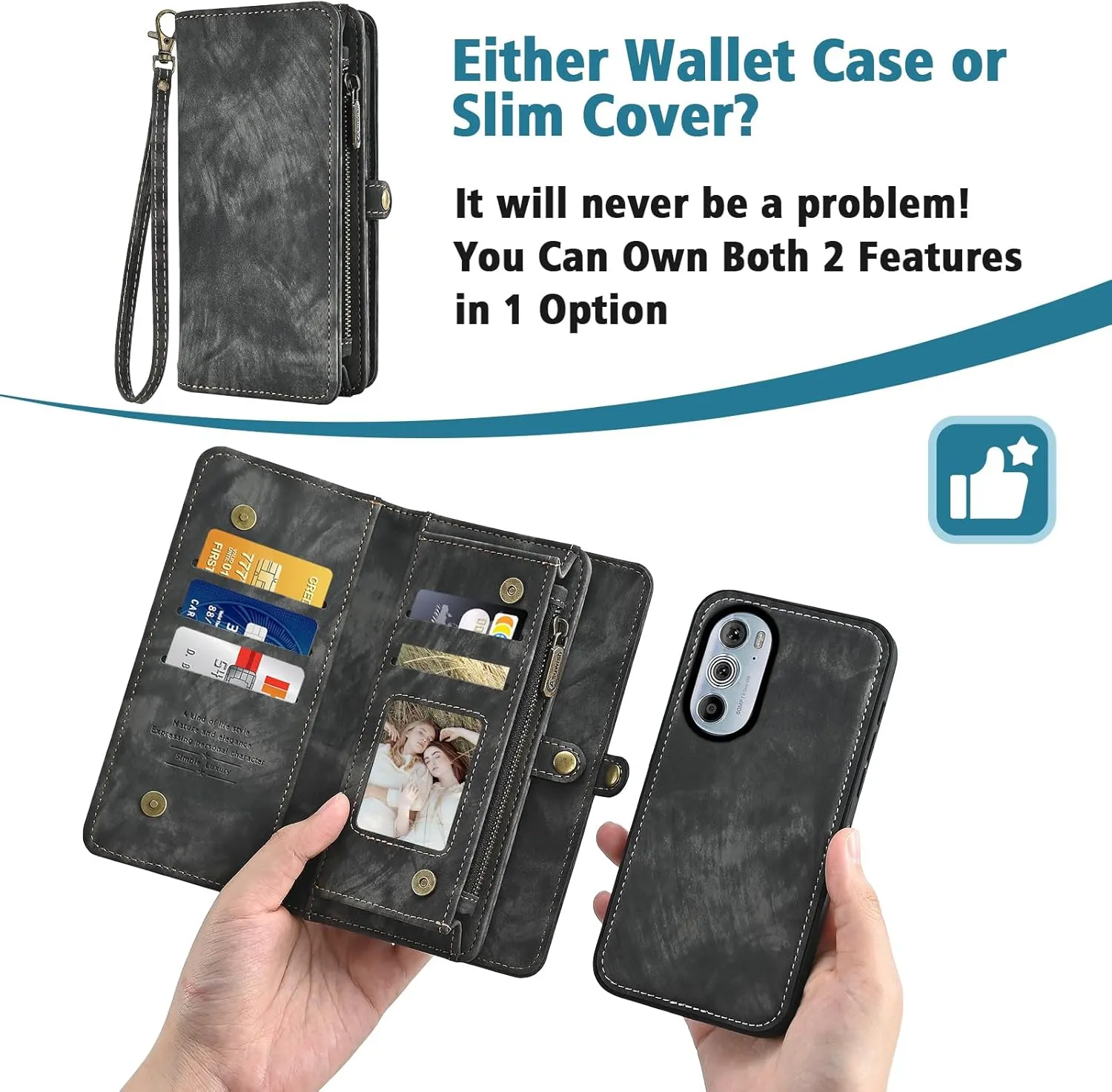 Asuwish Phone Case for Motorola Edge  Plus 2022/Edge X30/30 Pro Zipper Wallet Detachable Cell Cover with Tempered Glass Screen Protector Crossbody Strap Flip Card Holder Moto Edge   5G UW Women Black