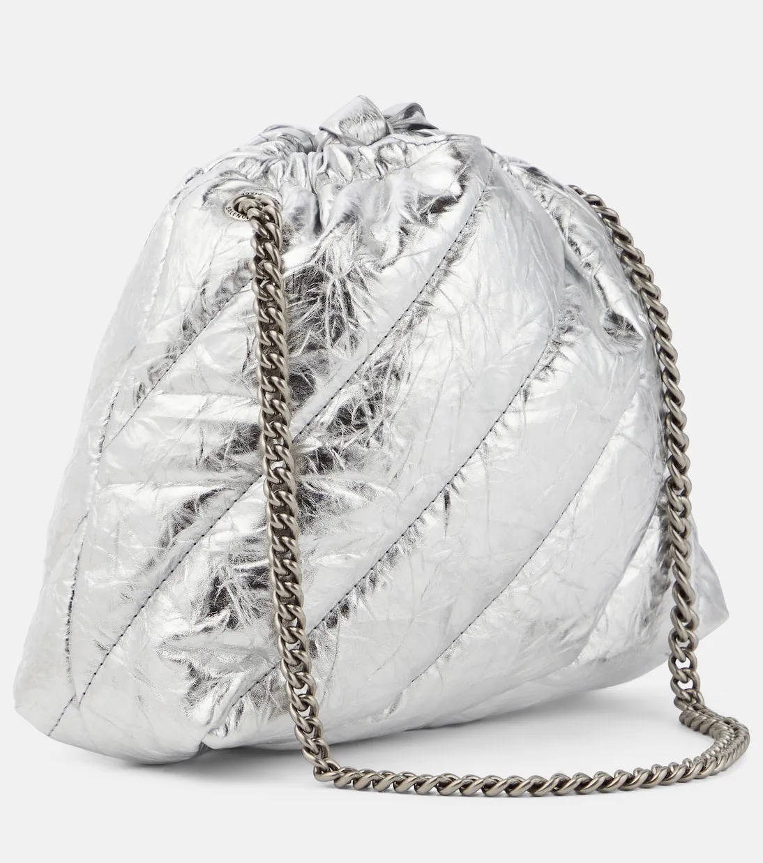 Balenciaga metallic leather crush mini shoulder bag, silver
