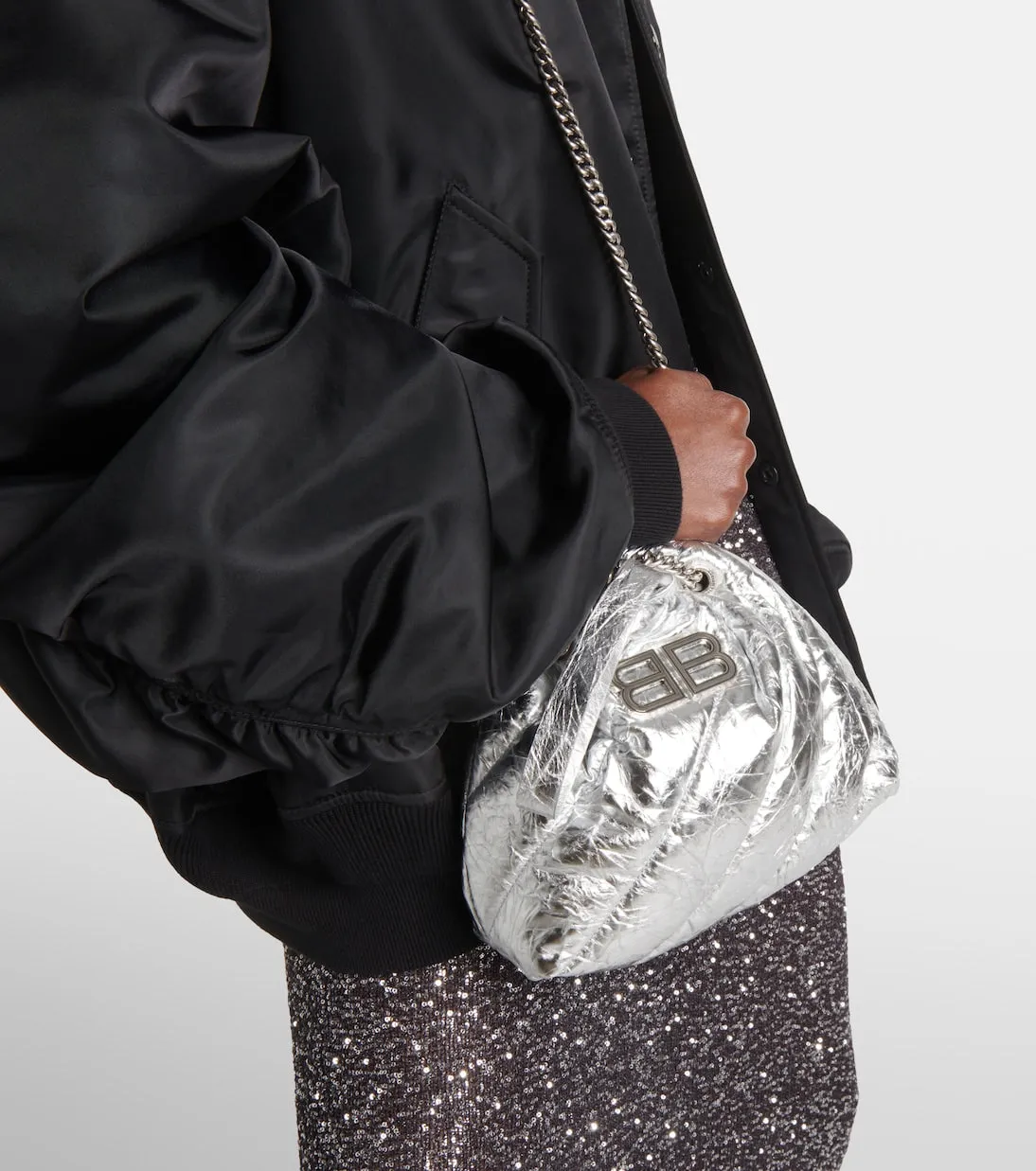 Balenciaga metallic leather crush mini shoulder bag, silver