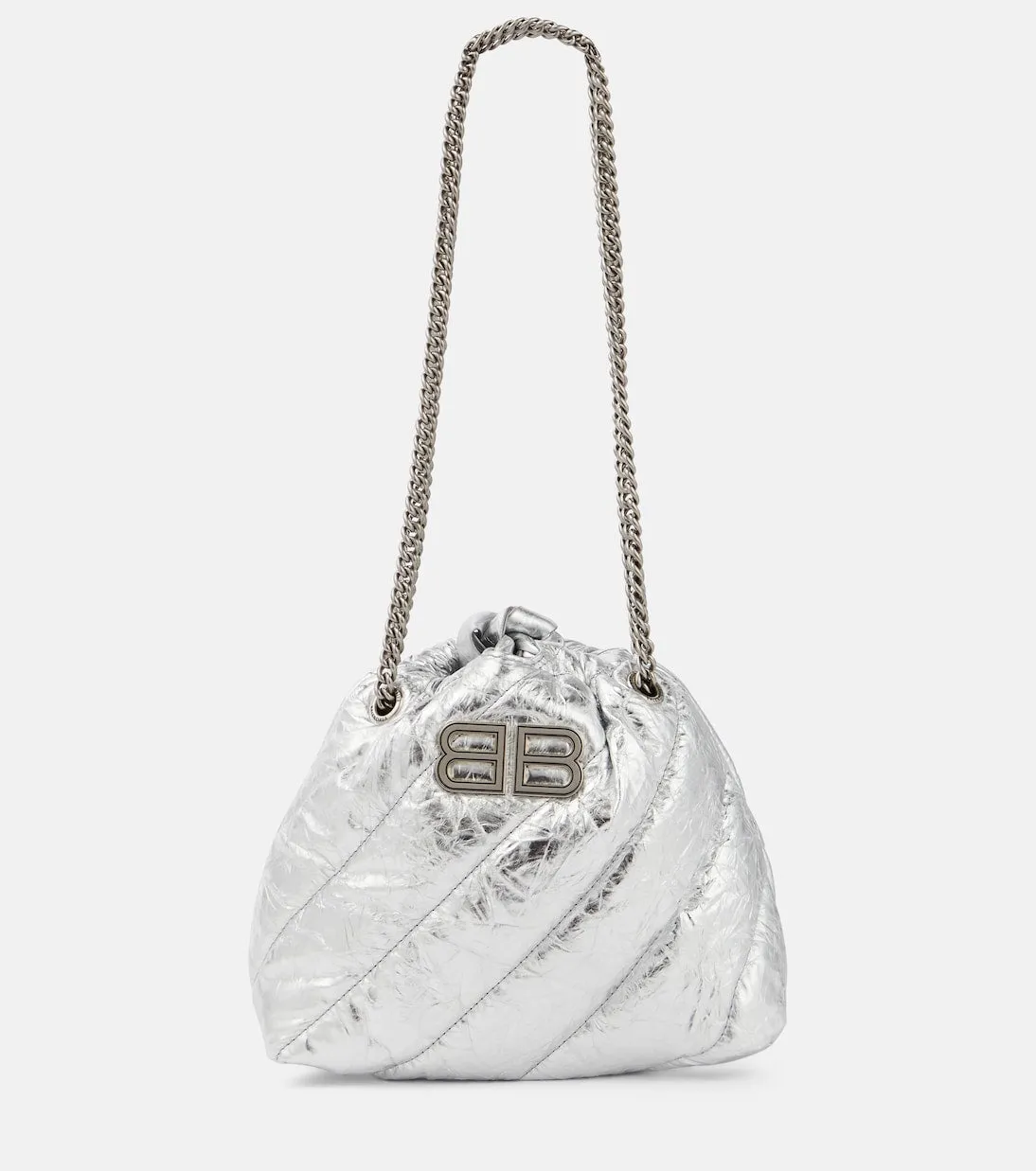 Balenciaga metallic leather crush mini shoulder bag, silver
