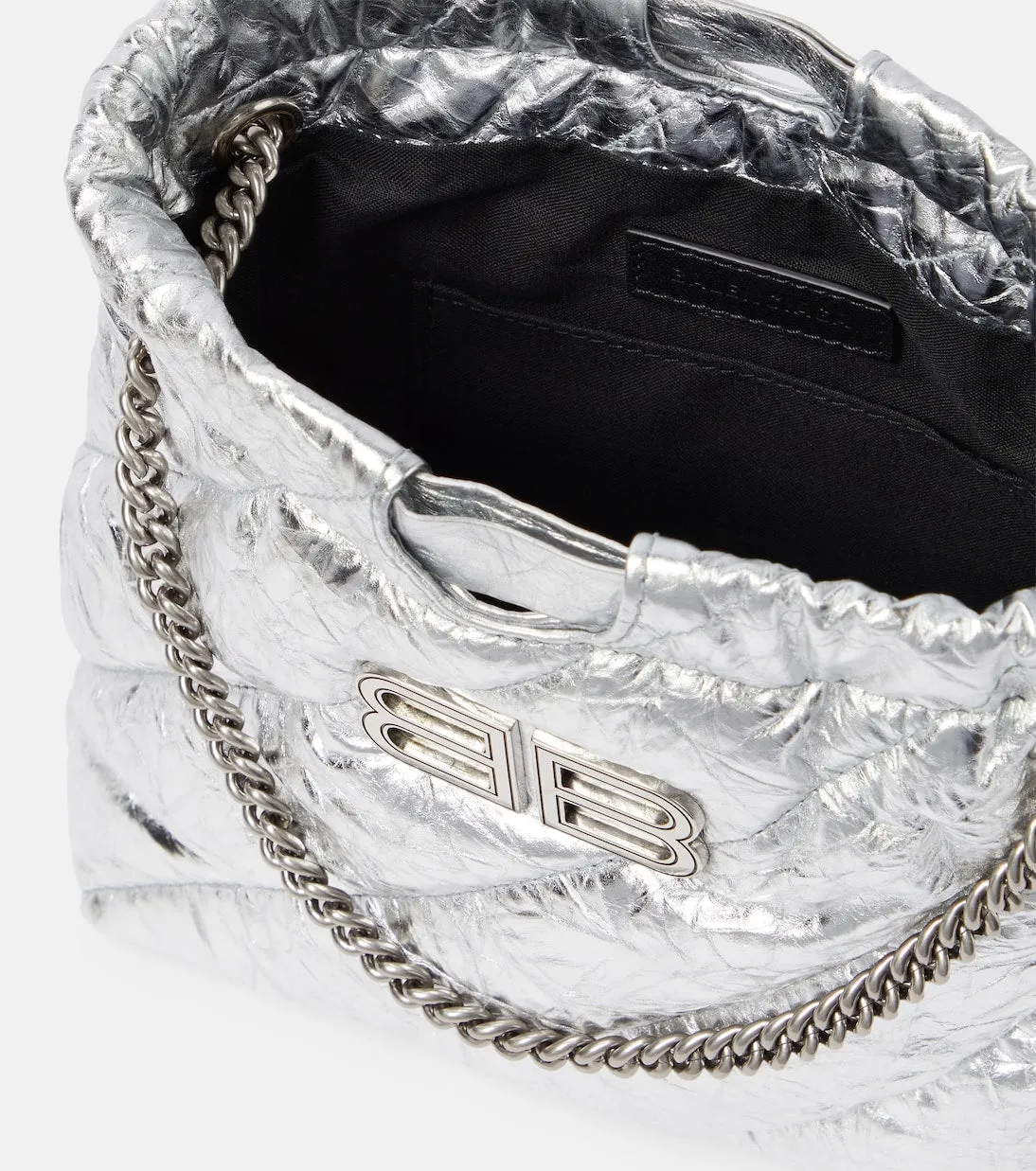 Balenciaga metallic leather crush mini shoulder bag, silver