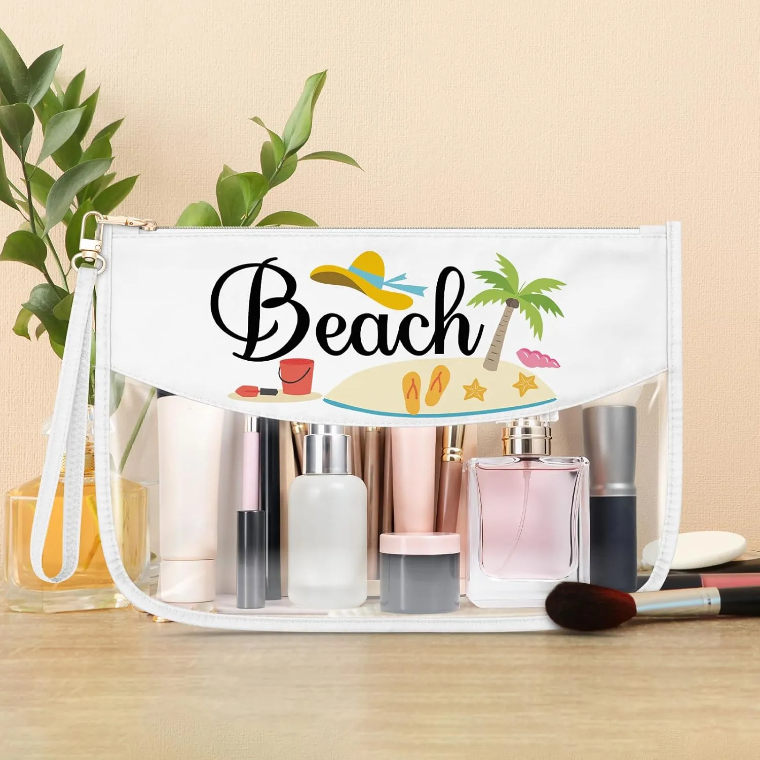Beach Lover Clear Makeup Bag Beach Themed Gifts Funny Sandbeach Party Decoration PVC Cosmetic Bag Birthday Christmas Graduation Gift for Sandbeach Lover Daughter Sister Besties BFF Travel Pouch