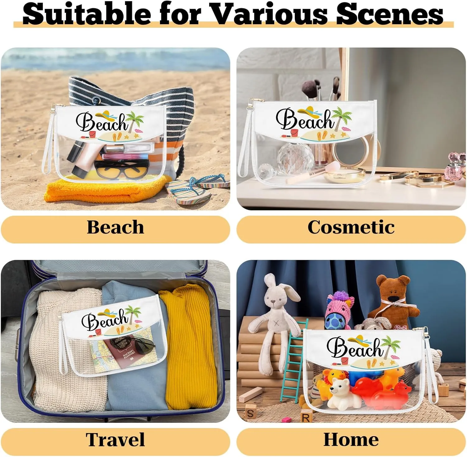 Beach Lover Clear Makeup Bag Beach Themed Gifts Funny Sandbeach Party Decoration PVC Cosmetic Bag Birthday Christmas Graduation Gift for Sandbeach Lover Daughter Sister Besties BFF Travel Pouch