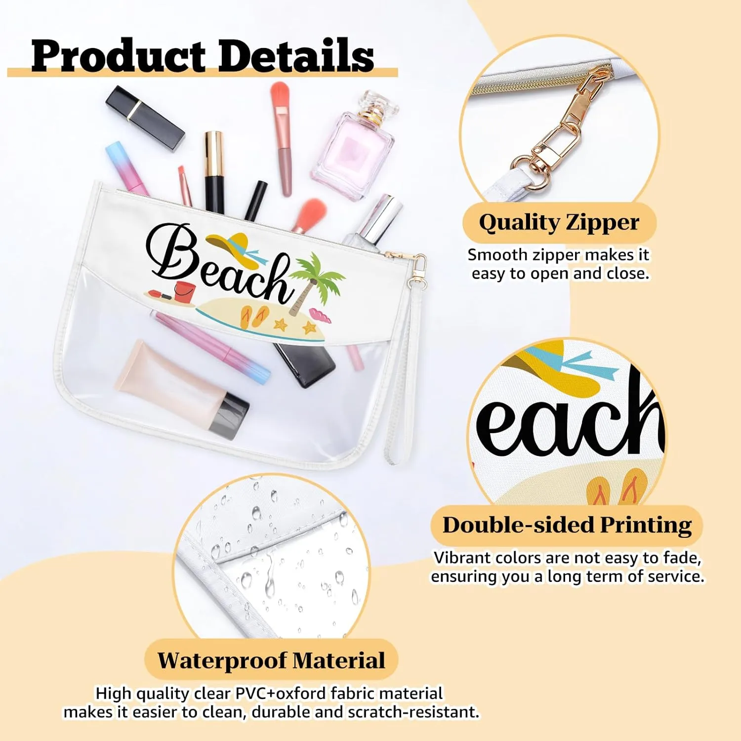 Beach Lover Clear Makeup Bag Beach Themed Gifts Funny Sandbeach Party Decoration PVC Cosmetic Bag Birthday Christmas Graduation Gift for Sandbeach Lover Daughter Sister Besties BFF Travel Pouch