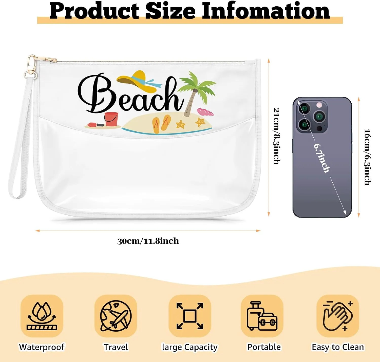 Beach Lover Clear Makeup Bag Beach Themed Gifts Funny Sandbeach Party Decoration PVC Cosmetic Bag Birthday Christmas Graduation Gift for Sandbeach Lover Daughter Sister Besties BFF Travel Pouch