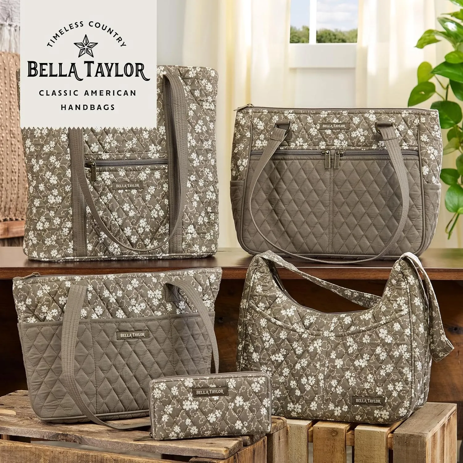 Bella Taylor Blakely - Hobo Shoulder Bag for Women - Lightweight Quilted Fabric Purse with Pockets
