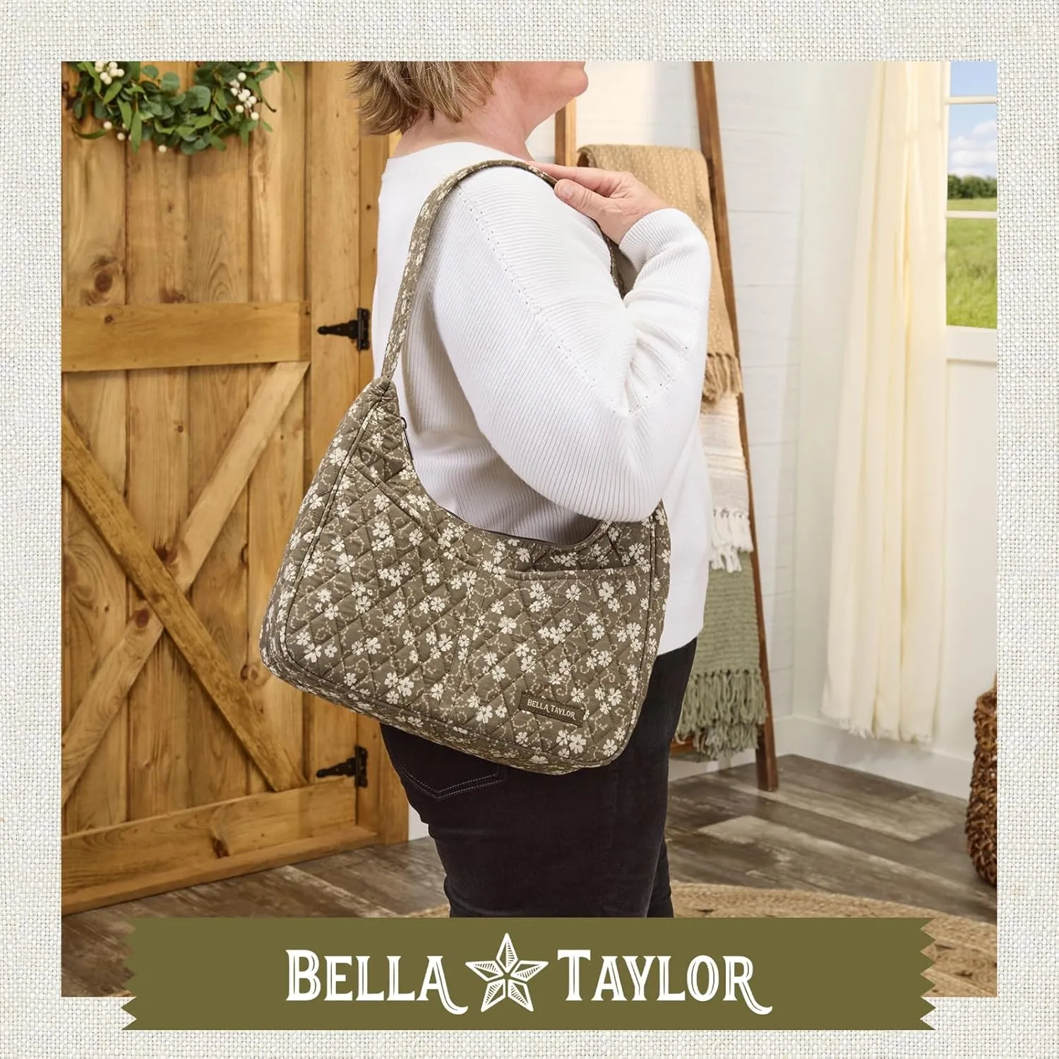Bella Taylor Blakely - Hobo Shoulder Bag for Women - Lightweight Quilted Fabric Purse with Pockets