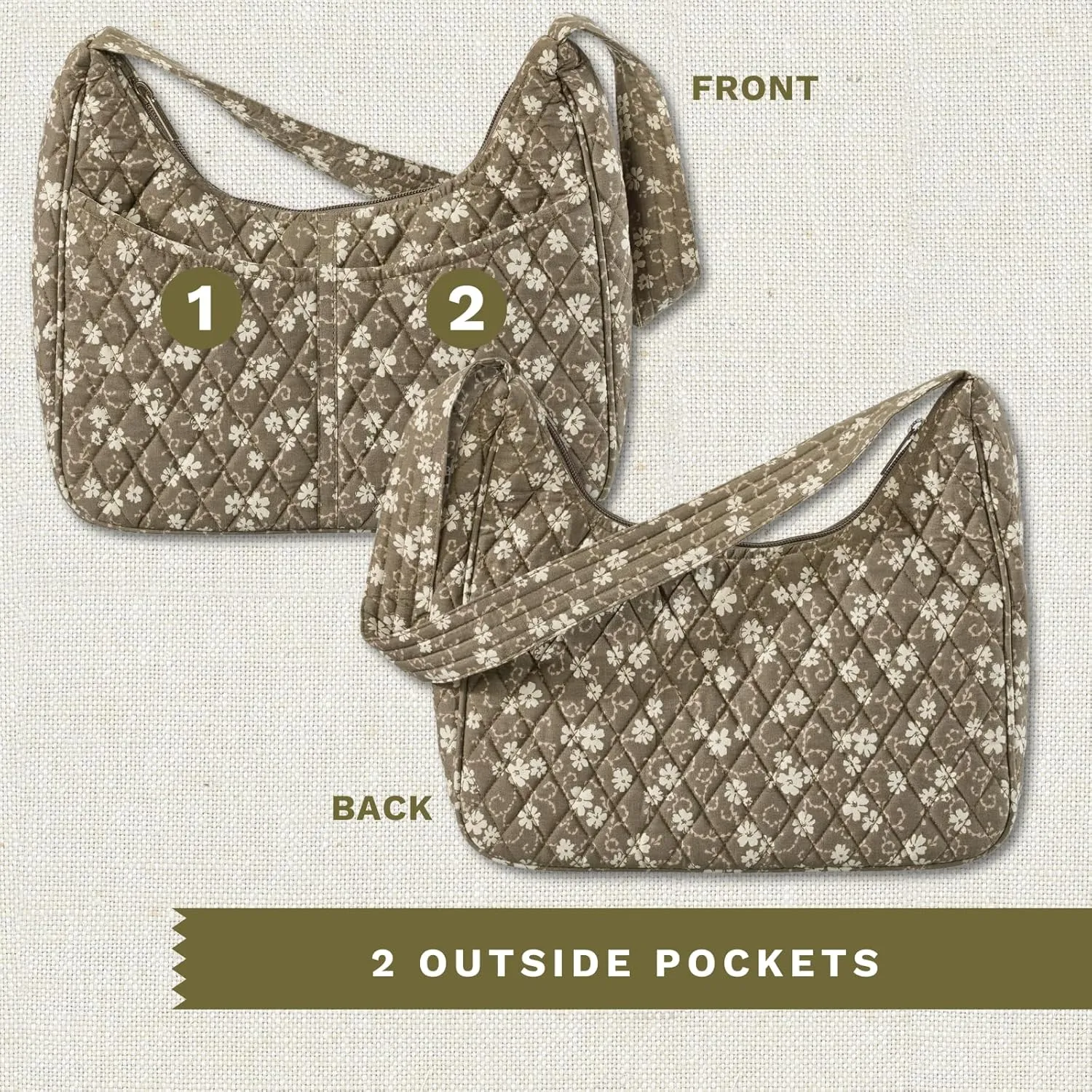 Bella Taylor Blakely - Hobo Shoulder Bag for Women - Lightweight Quilted Fabric Purse with Pockets