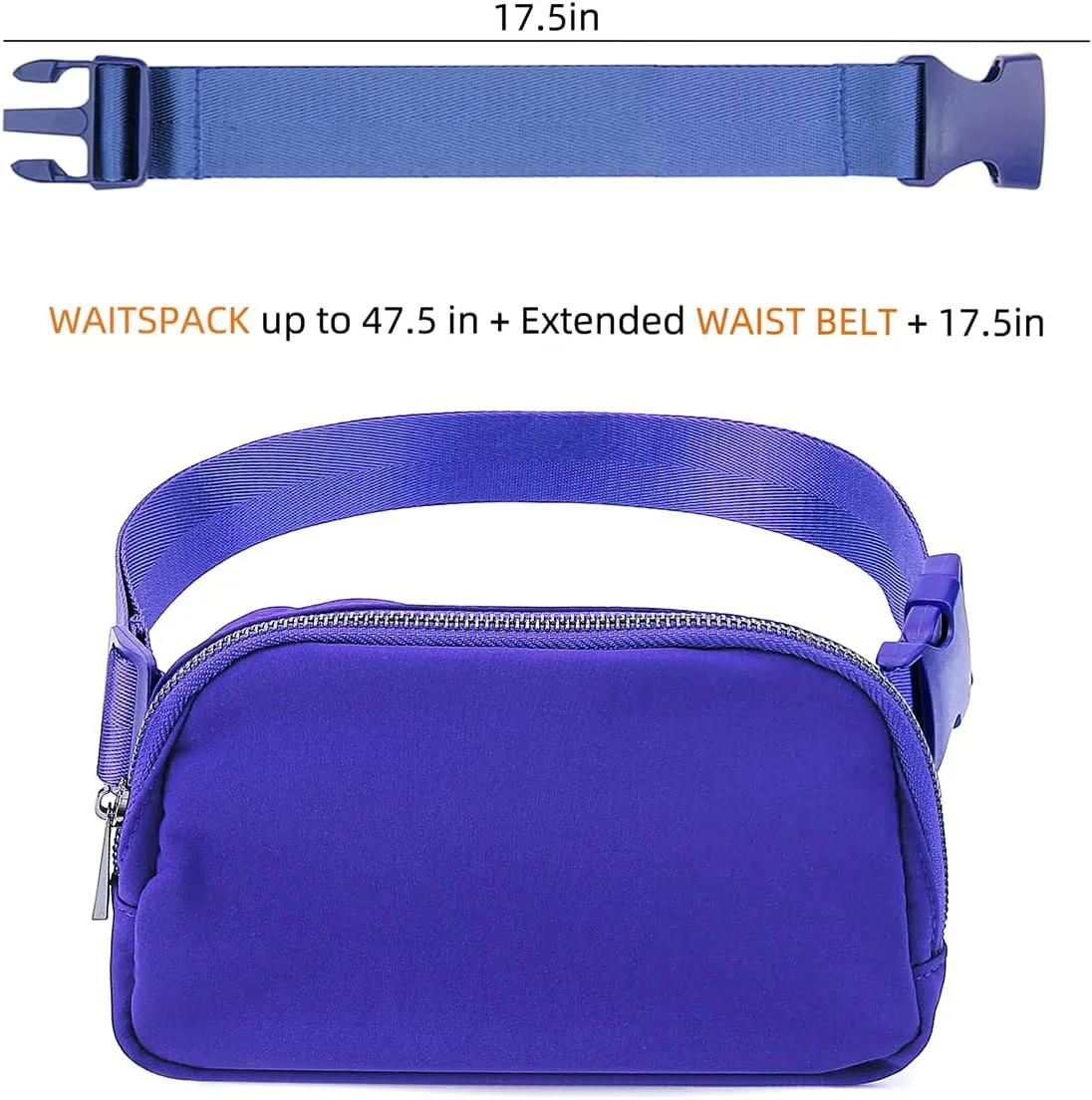 Belt Bag with Extender Strap 65'', Plus Size Fanny Pack Crossbody Bags for Women Men, Mini Everywhere Belt Bag, Fashion Small Waist Pouch (Royal blue   strap)