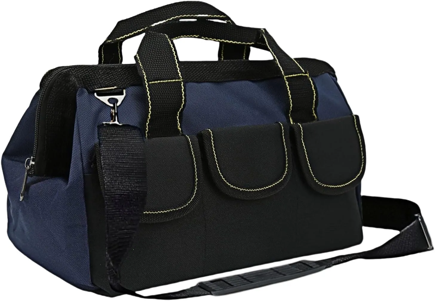 BLIRITEL 13 Inch Tool Bag for Men with Waterproof Hard Bottom, Heavy Duty Wide Mouth Tool Tote Bag, Multi-Pockets Tool Bag Organizer for Electrician Carpenter Mechanic (Blue)