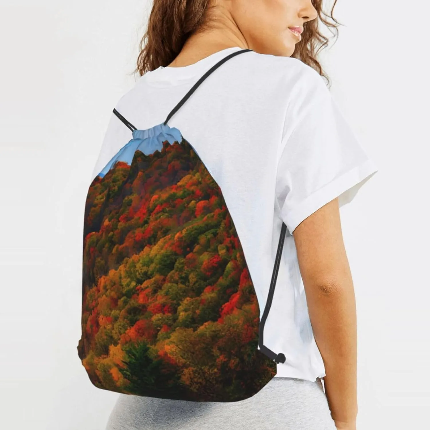 Blue Ridge Parkway Mountains Print Sports Drawstring Backpack with Zipper Pocket Gym Cinch Sack Bag Unisex Backpack