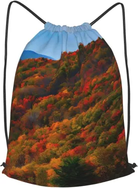 Blue Ridge Parkway Mountains Print Sports Drawstring Backpack with Zipper Pocket Gym Cinch Sack Bag Unisex Backpack