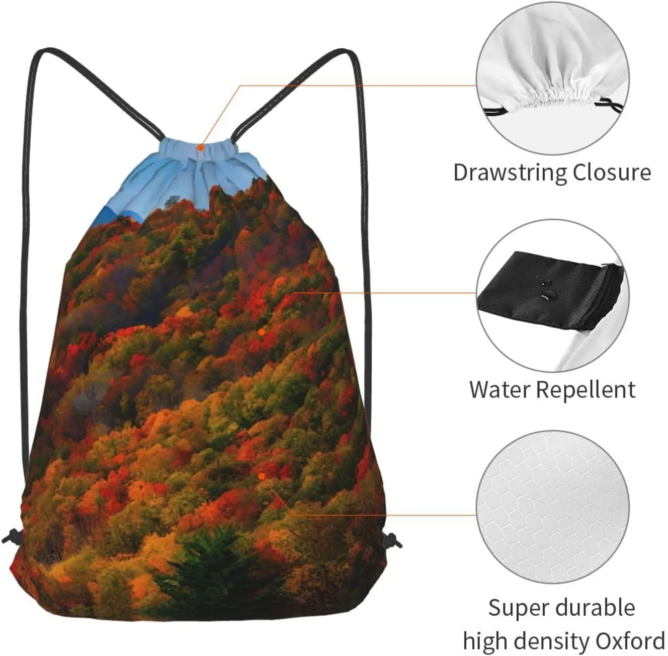 Blue Ridge Parkway Mountains Print Sports Drawstring Backpack with Zipper Pocket Gym Cinch Sack Bag Unisex Backpack