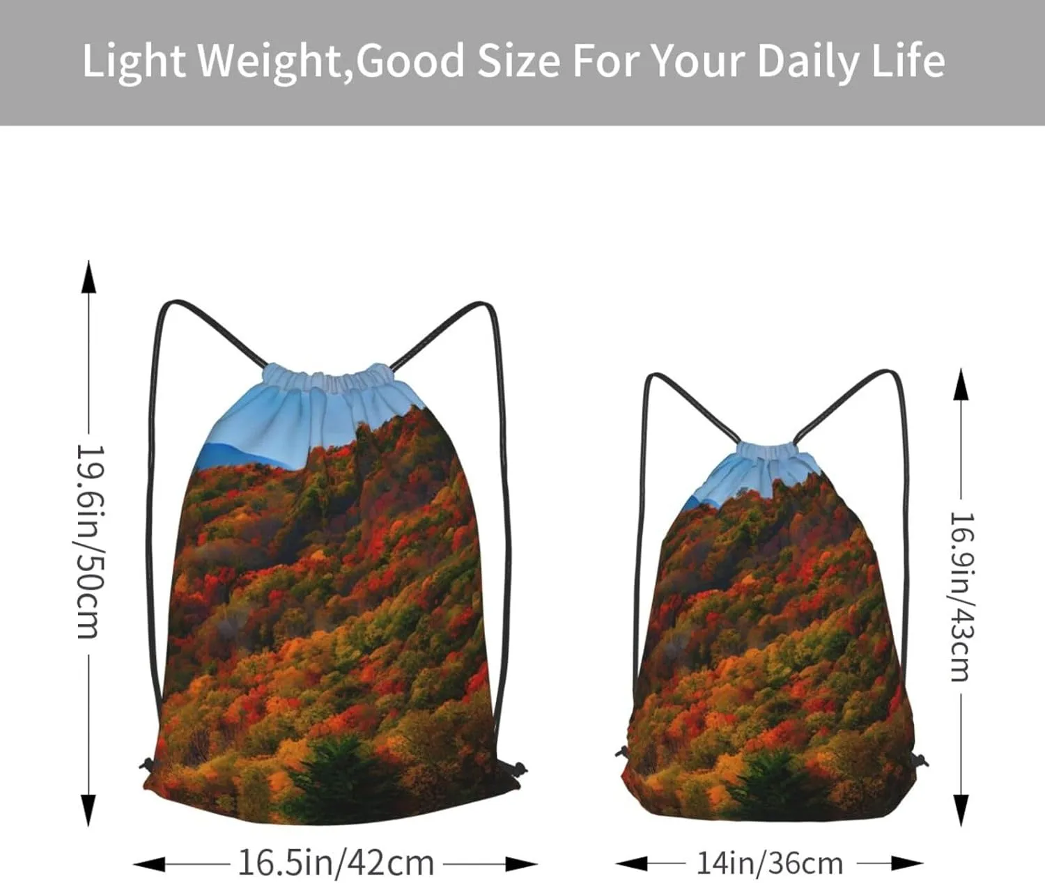 Blue Ridge Parkway Mountains Print Sports Drawstring Backpack with Zipper Pocket Gym Cinch Sack Bag Unisex Backpack