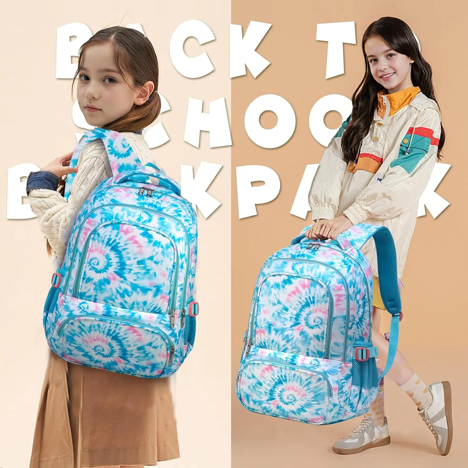 BLUEFAIRY Kids Backpack for Girls Elementary Primary Middle School Bags for Aged 8-10 for Teens Childs Bookbags Back to School Book Bags Gifts Mochilas para Nias de 6 7 8 9 10 Aos Tie-dye Blue