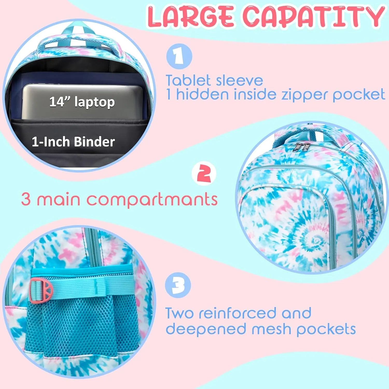 BLUEFAIRY Kids Backpack for Girls Elementary Primary Middle School Bags for Aged 8-10 for Teens Childs Bookbags Back to School Book Bags Gifts Mochilas para Nias de 6 7 8 9 10 Aos Tie-dye Blue