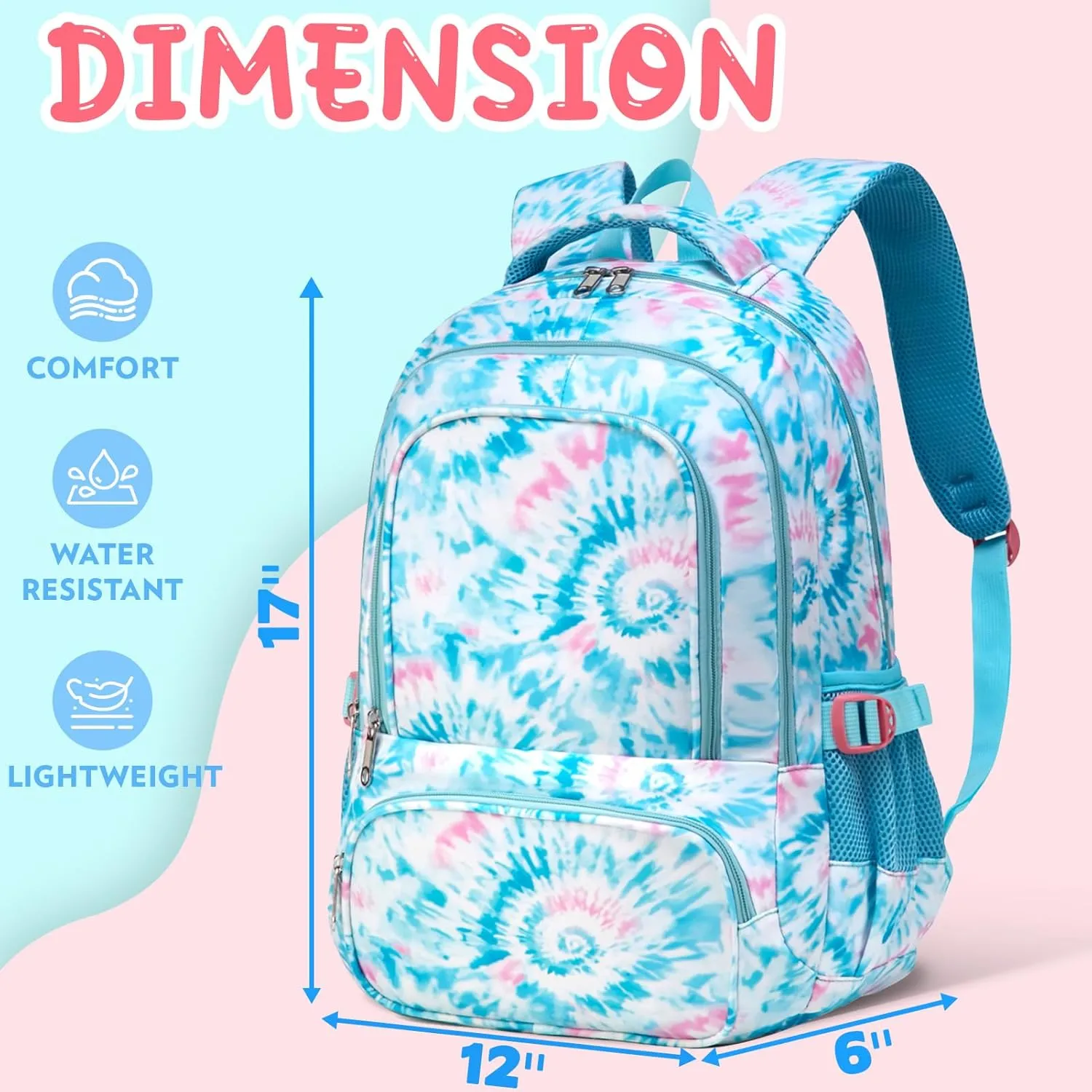 BLUEFAIRY Kids Backpack for Girls Elementary Primary Middle School Bags for Aged 8-10 for Teens Childs Bookbags Back to School Book Bags Gifts Mochilas para Nias de 6 7 8 9 10 Aos Tie-dye Blue