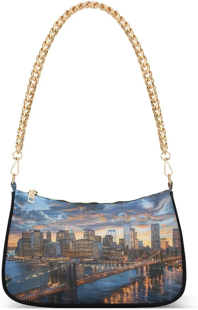 Bridge Sunset Tote Bag Hobo Handbag Shoulder Bag for Women Ladies Mini Clutch Purse with Zipper Closure