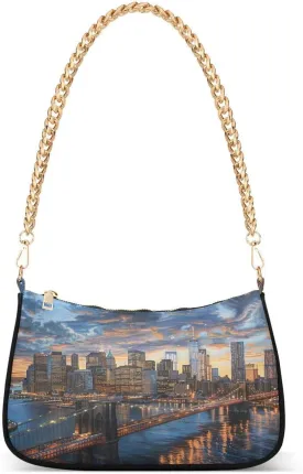 Bridge Sunset Tote Bag Hobo Handbag Shoulder Bag for Women Ladies Mini Clutch Purse with Zipper Closure