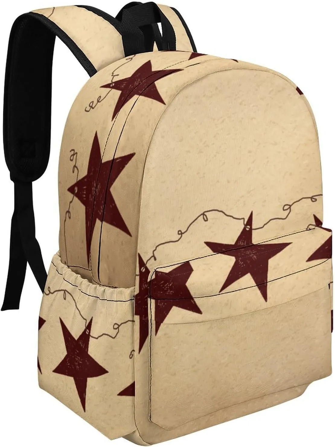 Brown Retro Star Primitive Countryside Casual Lightweight Large Capacity Travel Backpack Unisex