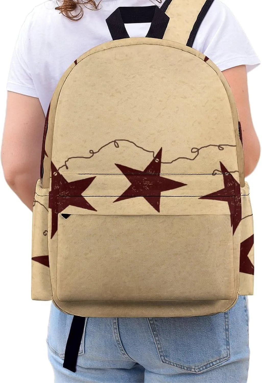 Brown Retro Star Primitive Countryside Casual Lightweight Large Capacity Travel Backpack Unisex