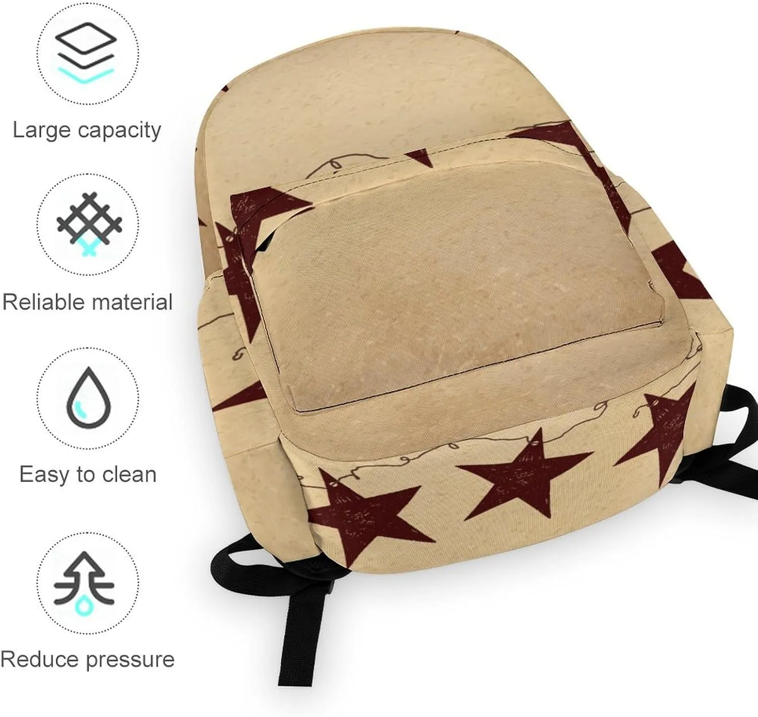 Brown Retro Star Primitive Countryside Casual Lightweight Large Capacity Travel Backpack Unisex