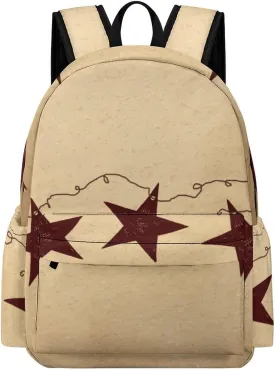 Brown Retro Star Primitive Countryside Casual Lightweight Large Capacity Travel Backpack Unisex