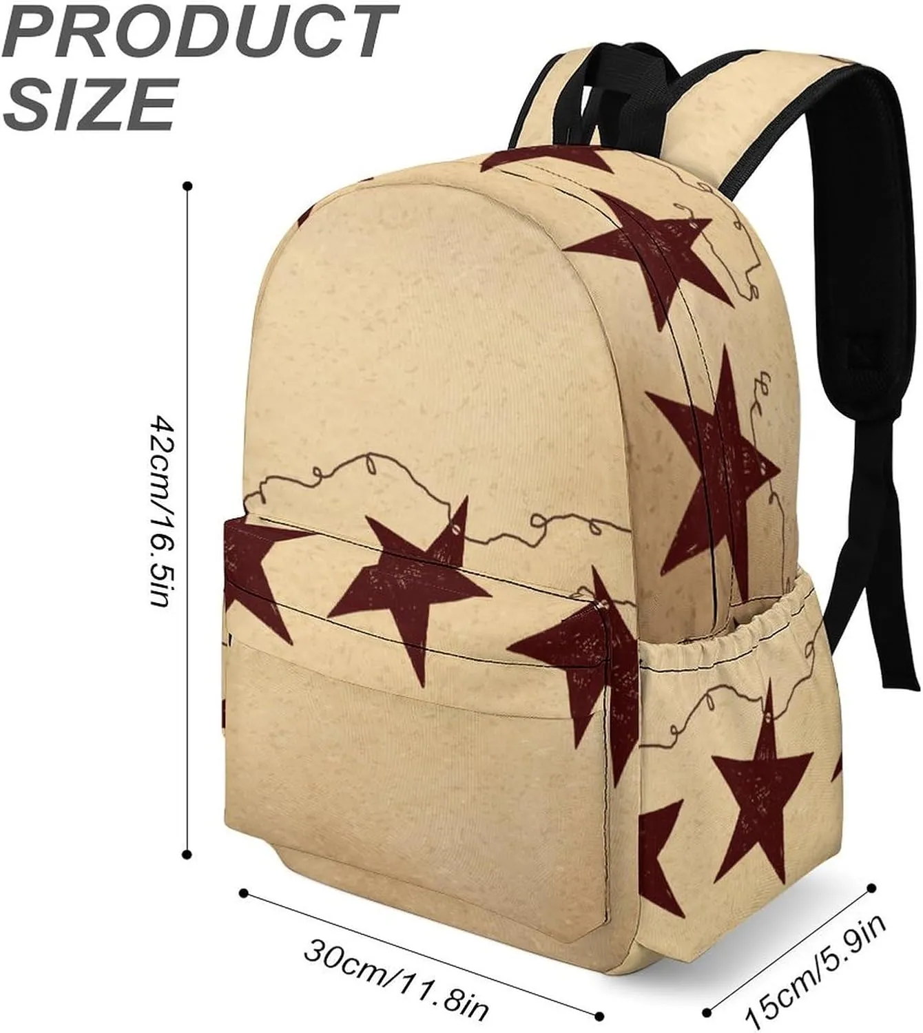 Brown Retro Star Primitive Countryside Casual Lightweight Large Capacity Travel Backpack Unisex