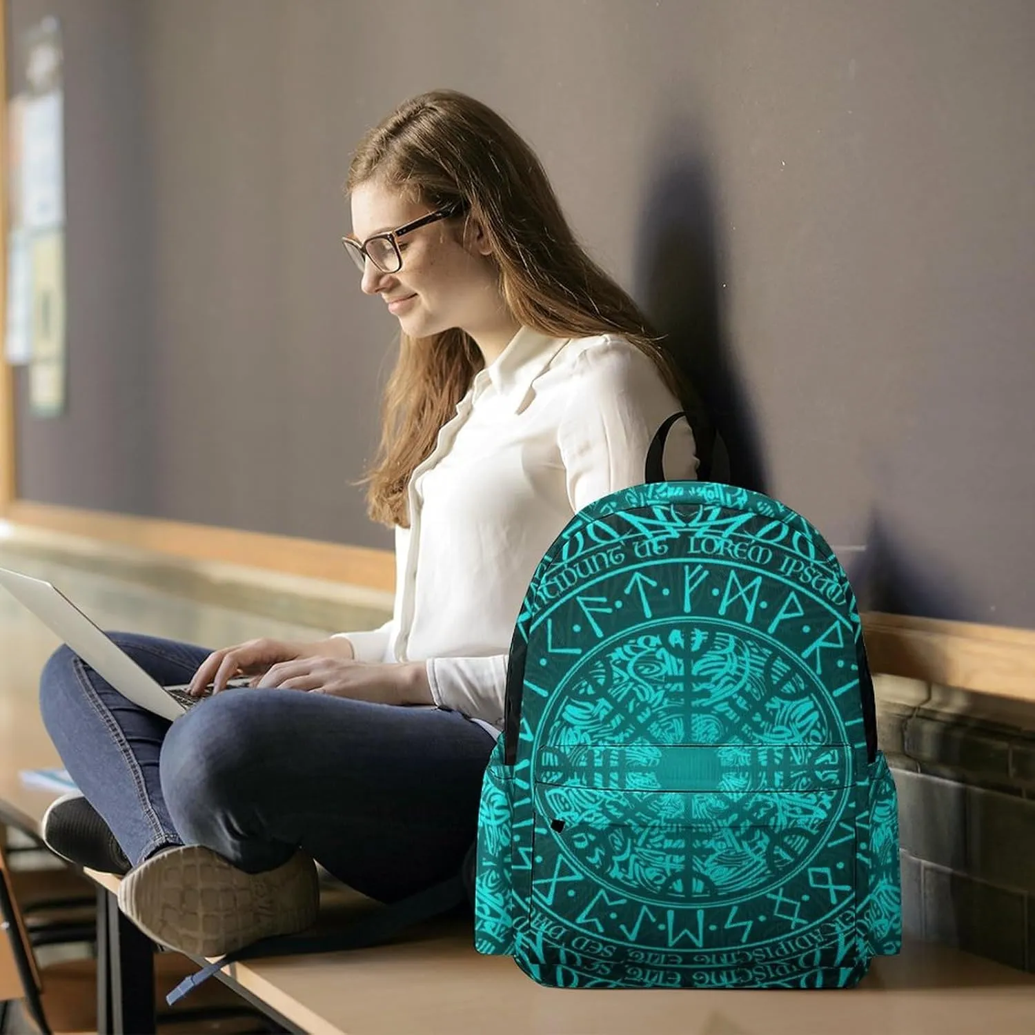 Bue Circle Viking Vegvisir Runic Compass Casual Lightweight Large Capacity Travel Backpack Unisex