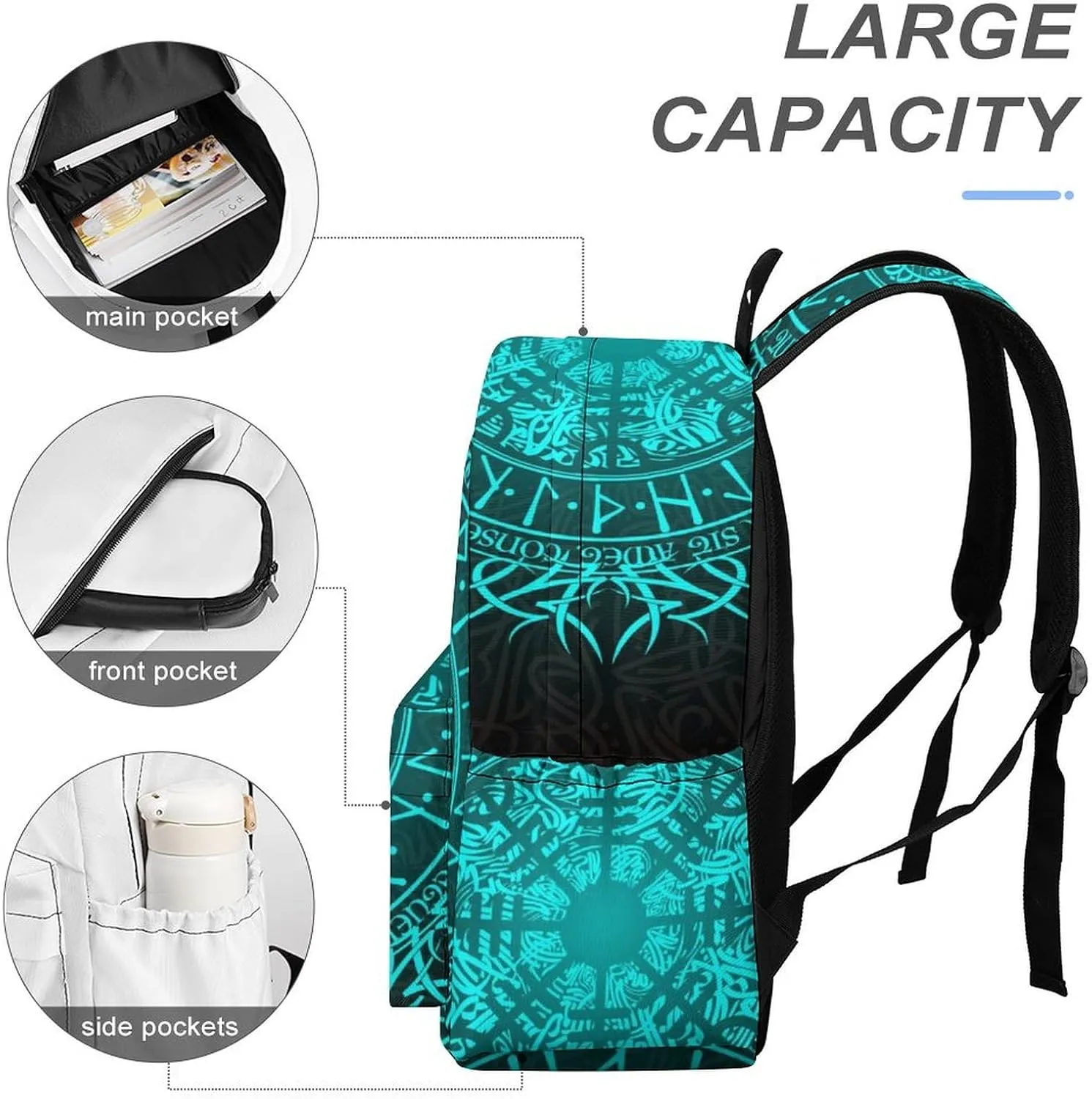 Bue Circle Viking Vegvisir Runic Compass Casual Lightweight Large Capacity Travel Backpack Unisex
