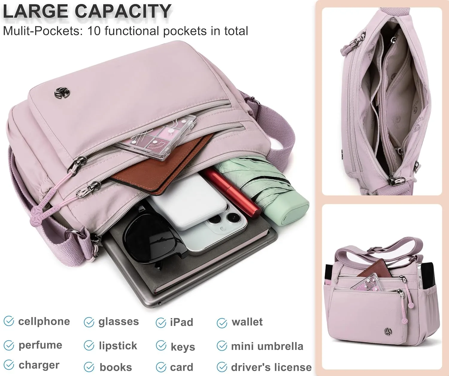 Casual Crossbody Bag with Anti Theft Pocket - Women Lightweight Water-Resistant Purse Bag