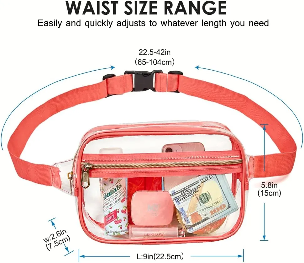 Clearworld Fanny Pack, Clear Fanny Pack for Women Men, Stadium Approved Clear Purse Waist Pack,Fashion Adjustable Belt Bag for Festival, Games,Travel and Concerts,Pink