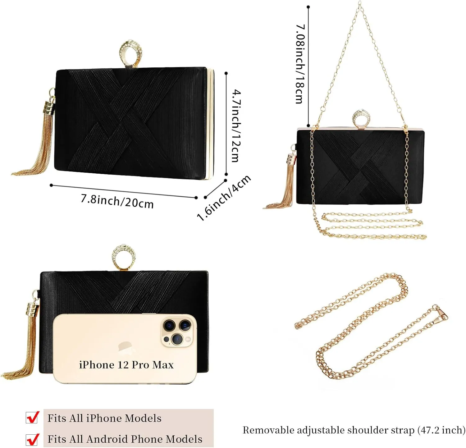 Clutch Purses for Women Tassel Evening Clutch bag Sparkly Diamond Crossbody Shoulder Bag For Wedding Night out Party
