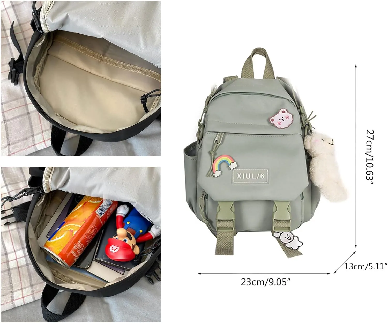Cute Mini Backpack with Cute Pin Accessories Plush Pendant for School (Blue)