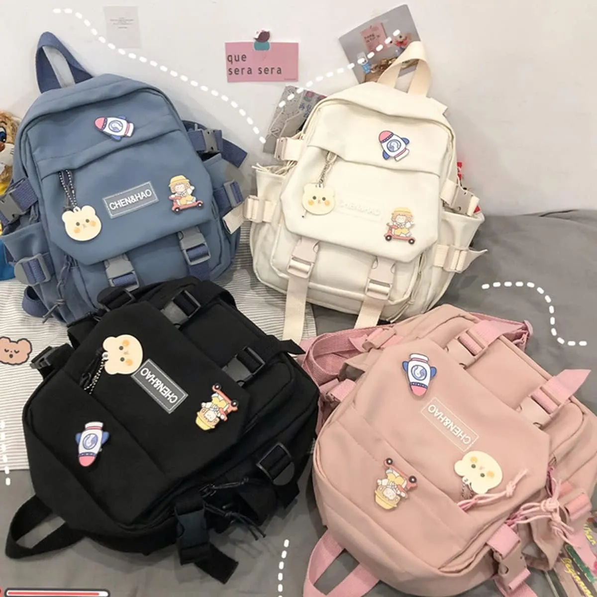 Cute Mini Backpack with Pin Accessories Plush Pendant for School