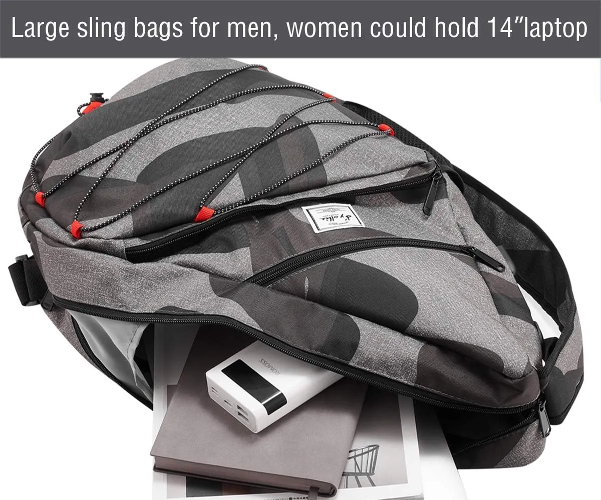 d'yallee 15.4" Sling Bag for Men Crossbody Shoulder Chest Bags Nylon for Travel Gym Sport Hiking with USB Charger Port 