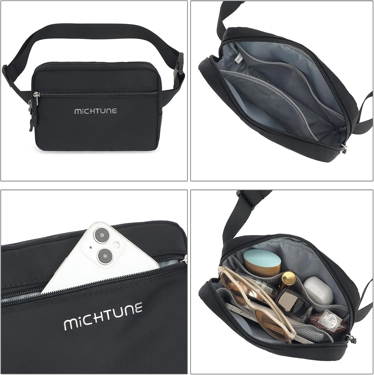 Everywhere Belt Bag,Nylon Cross Body Fanny Pack for Women Men,Waterproof Fashion Waist Packs,Crossbody Bags with Adjustable Strap (Black)
