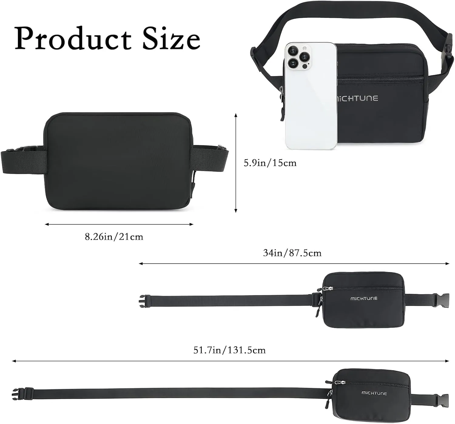 Everywhere Belt Bag,Nylon Cross Body Fanny Pack for Women Men,Waterproof Fashion Waist Packs,Crossbody Bags with Adjustable Strap (Black)
