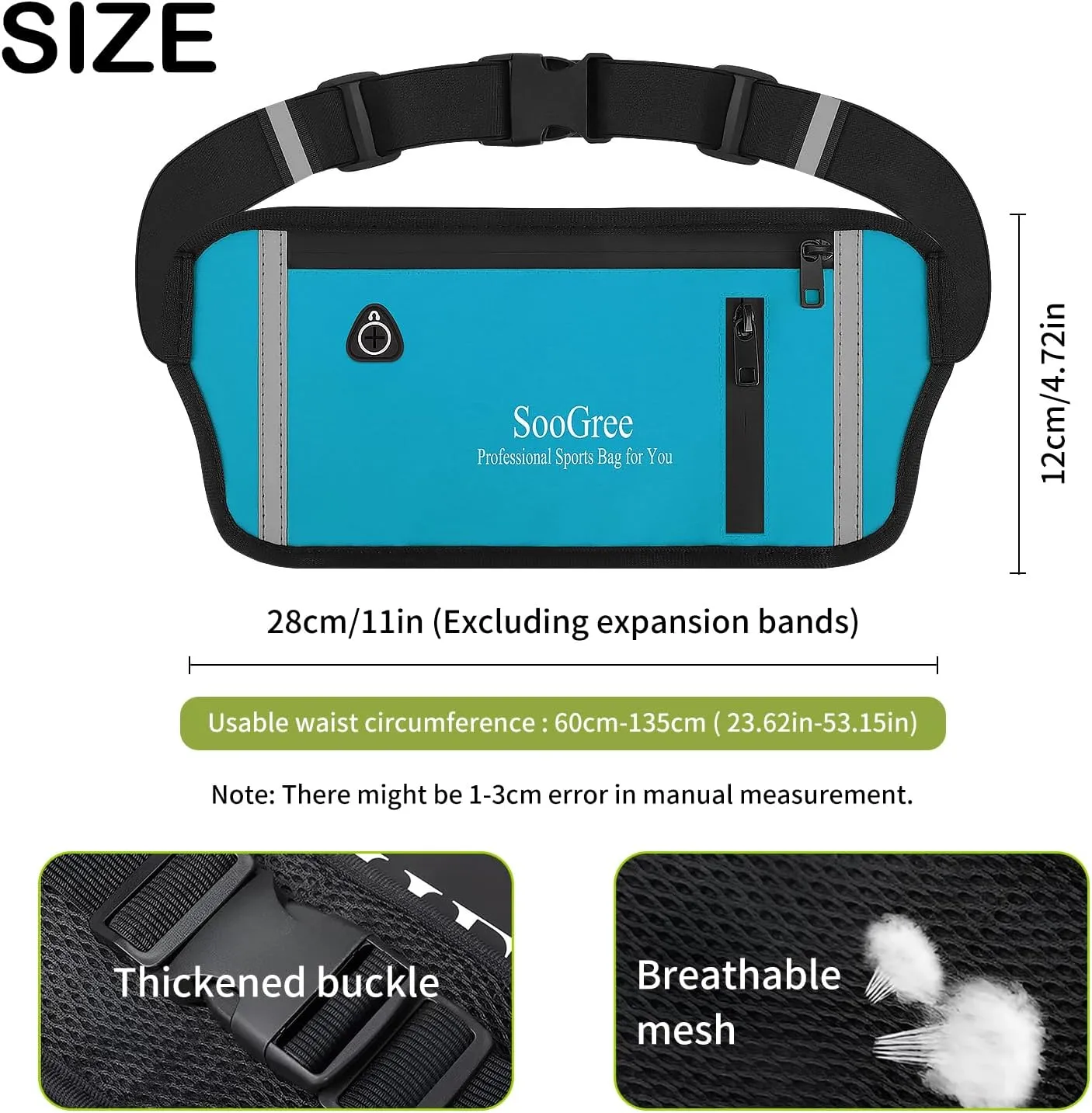 Fanny Packs for Women Men Slim Running Belt Waist Pack Runners Bag Waterproof Money Belt Phone Holder for Sports Hiking Traveling Walking Reflective Strip Adjustable Strap