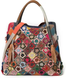 Handmade Cowhide Multi-color Block Random Stitching Unique Style Women's Bag - Crossbody, Shoulder and Handheld