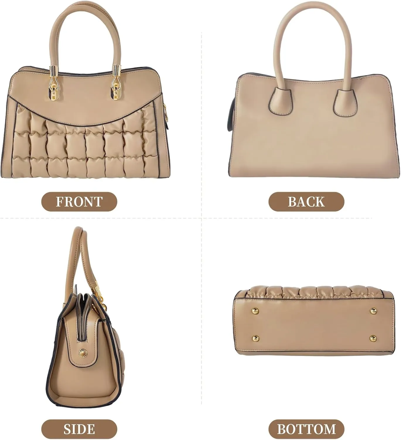I IHAYNER Quilted Puffy Purses and Handbags for Women Top Handle Satchel Shoulder Bags with Compartments
