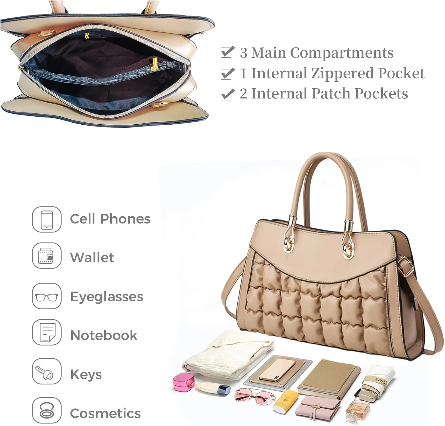 I IHAYNER Quilted Puffy Purses and Handbags for Women Top Handle Satchel Shoulder Bags with Compartments
