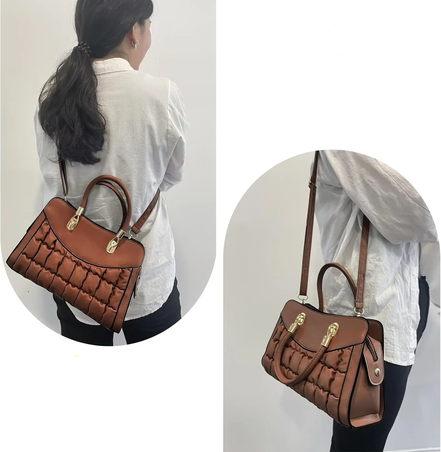 I IHAYNER Quilted Puffy Purses and Handbags for Women Top Handle Satchel Shoulder Bags with Compartments