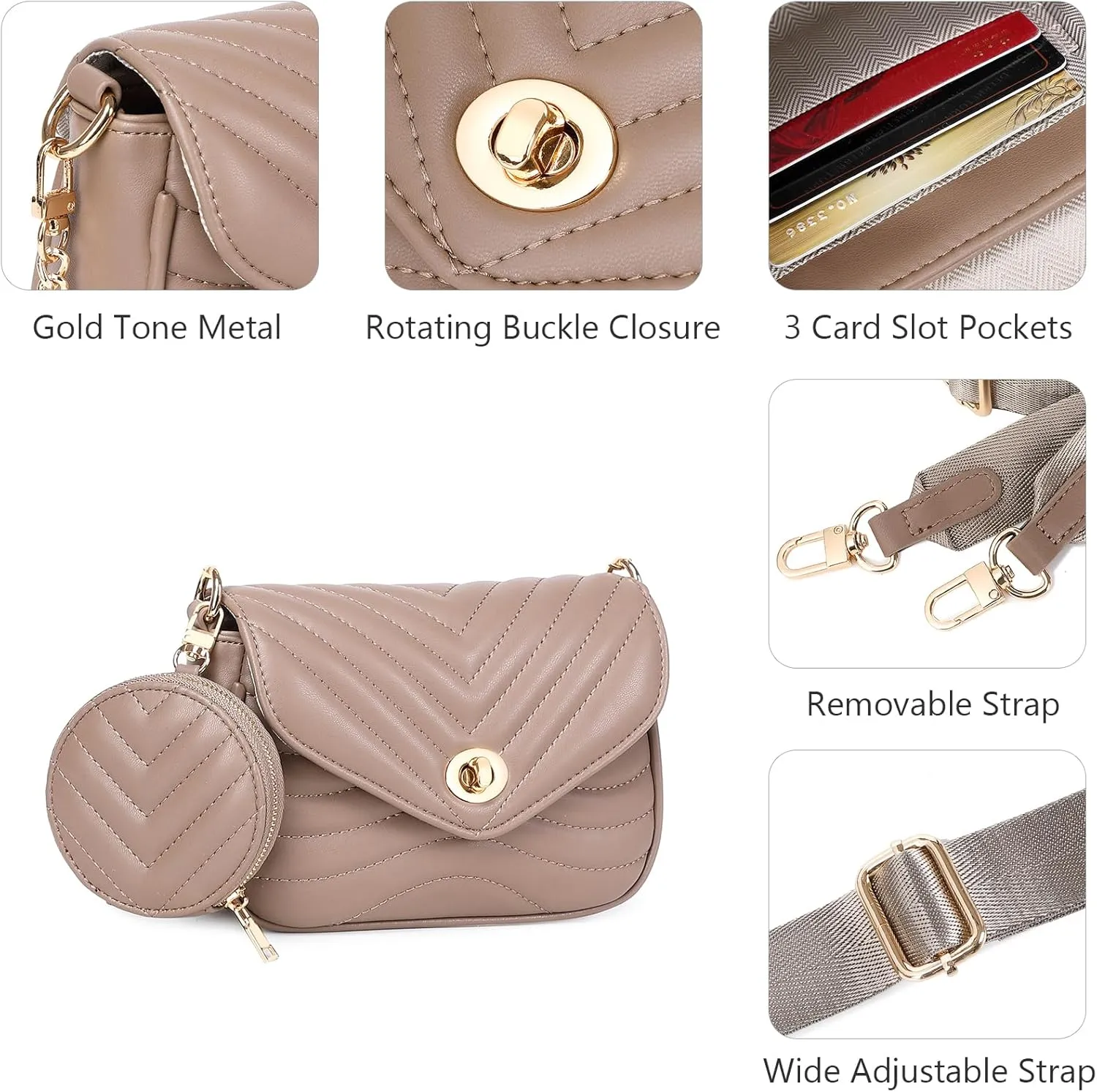 JEEHAN Quilted Crossbody Bags for women Designer Shoulder Handbags Small Purse