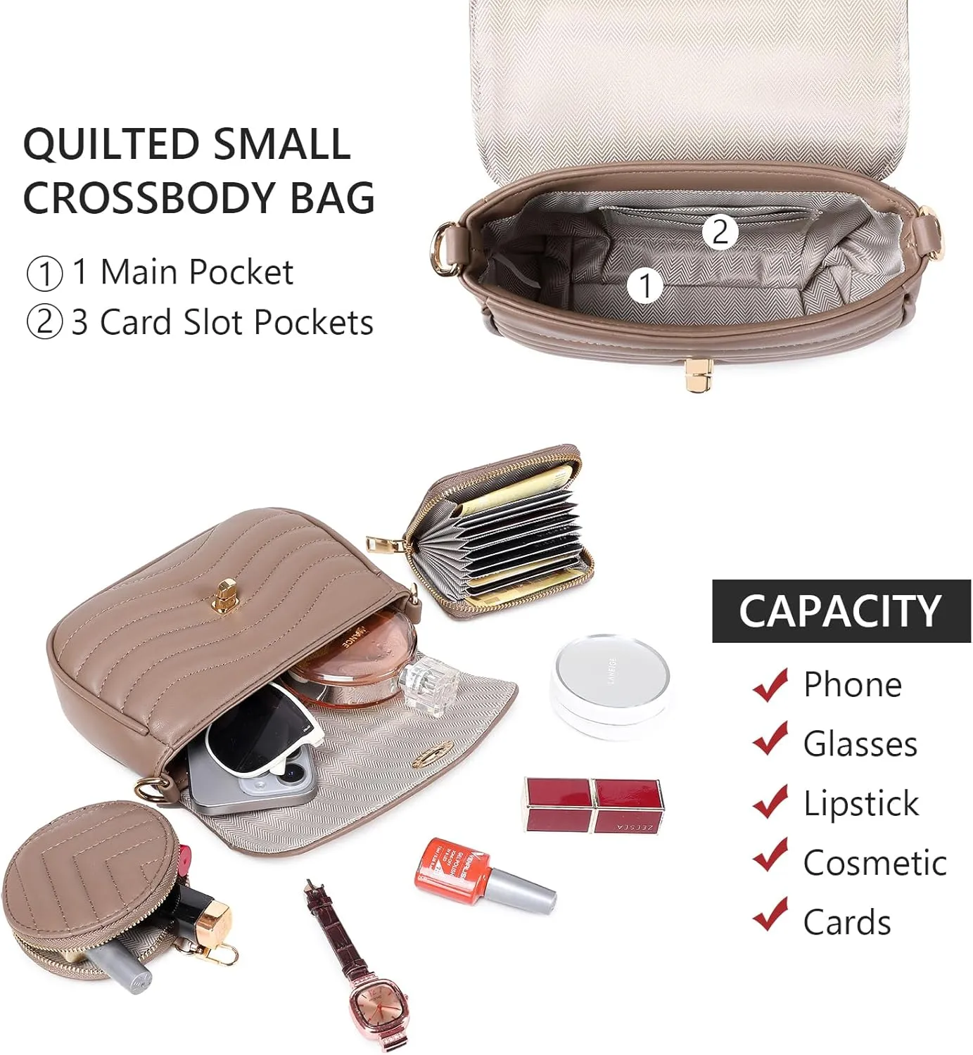 JEEHAN Quilted Crossbody Bags for women Designer Shoulder Handbags Small Purse