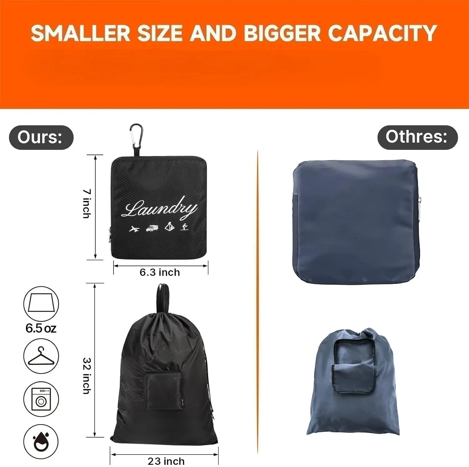 JHX Travel Laundry Bag XL, Extra large Dirty Clothes OrganizerUpgradedwith Handles and Aluminum Carabiner for Travel, Camp, Fitness, and Students (Thickened - Black) 32"H x 23"W