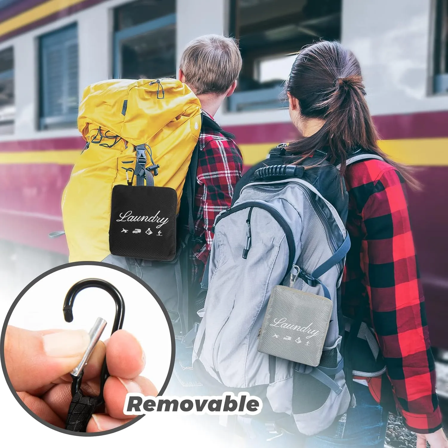 JHX Travel Laundry Bag XL, Extra large Dirty Clothes OrganizerUpgradedwith Handles and Aluminum Carabiner for Travel, Camp, Fitness, and Students (Thickened - Black) 32"H x 23"W